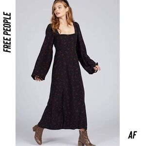 FREE PEOPLE IRIS PRINTED MIDI NEW BLACK COMBO SIZE SMALL